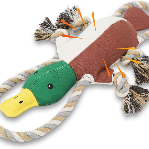 Duck-Shaped Tug Toy with Squeaker and Crinkle Paper for Dogs