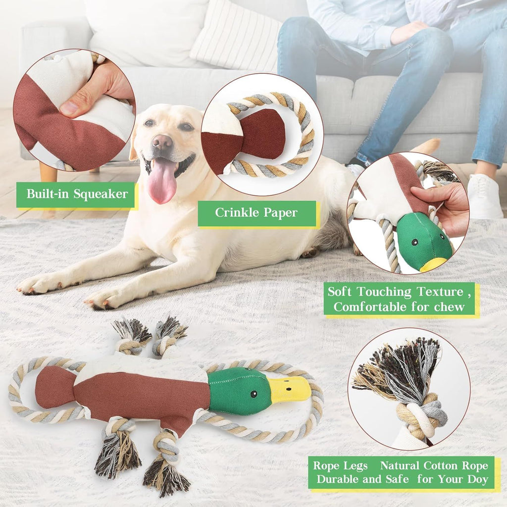 Duck-Shaped Tug Toy with Squeaker and Crinkle Paper for Dogs