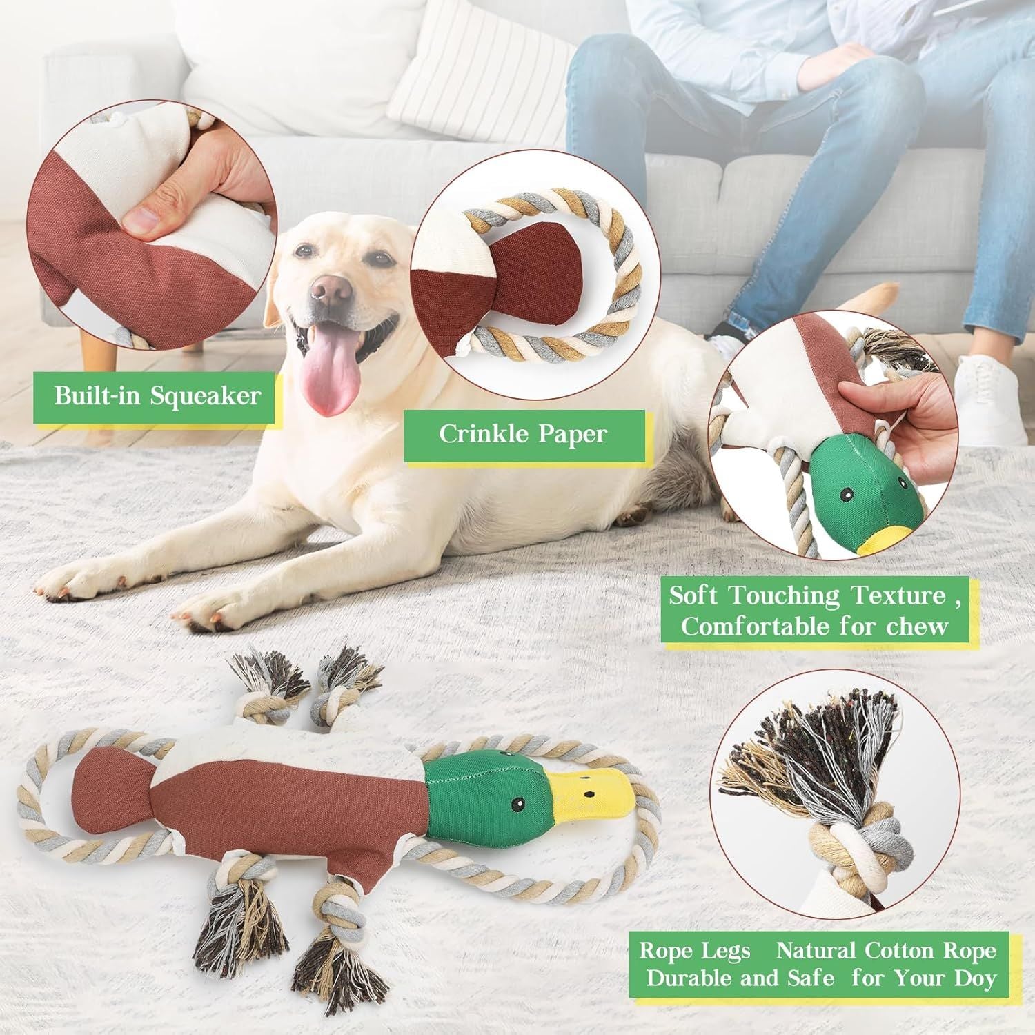 Duck-Shaped Tug Toy with Squeaker and Crinkle Paper for Dogs