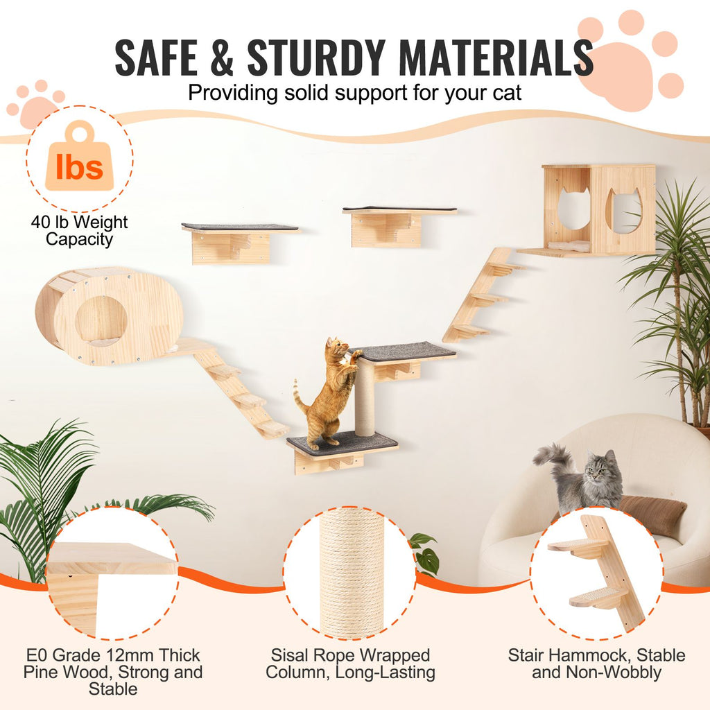 Wall Mounted Cat Shelves, Cat Wall Shelves and Perches with Jumping Boards, Cat Beds, Hammocks & Cat