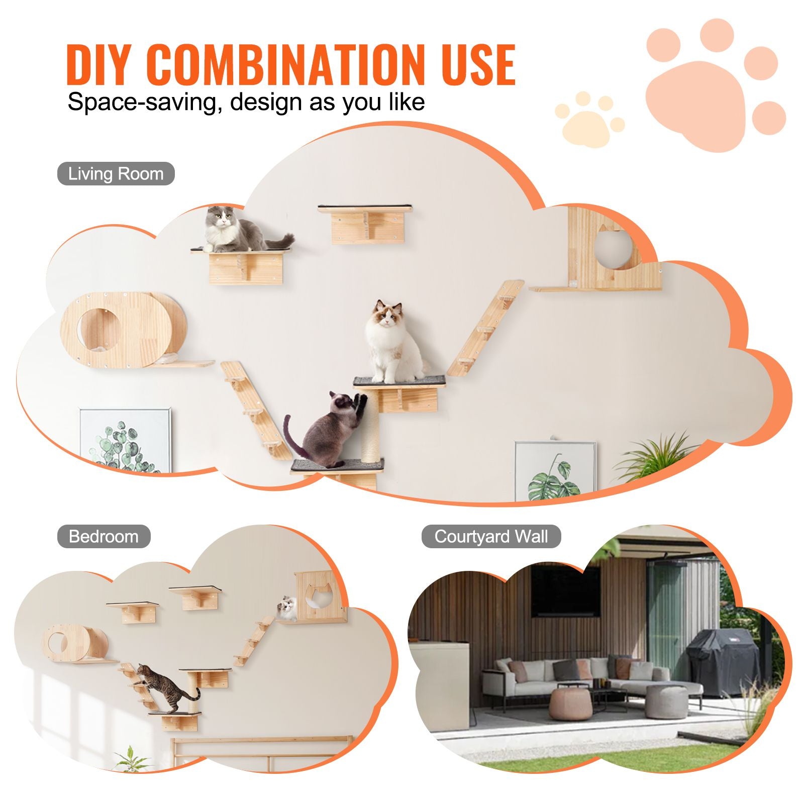 Wall Mounted Cat Shelves, Cat Wall Shelves and Perches with Jumping Boards, Cat Beds, Hammocks & Cat