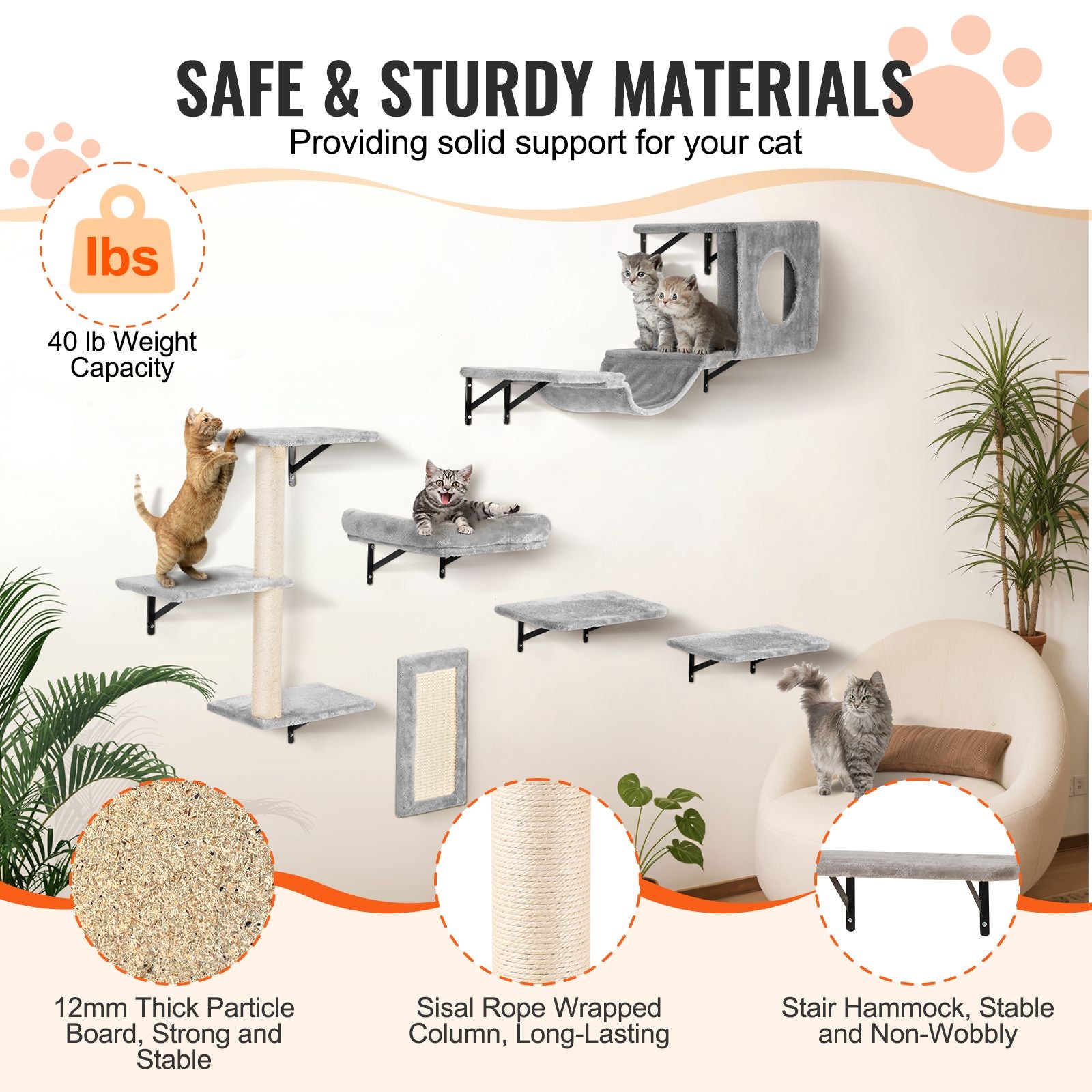 Give Your Cat a Vertical Playground with This 6-Piece Wall Shelf Set