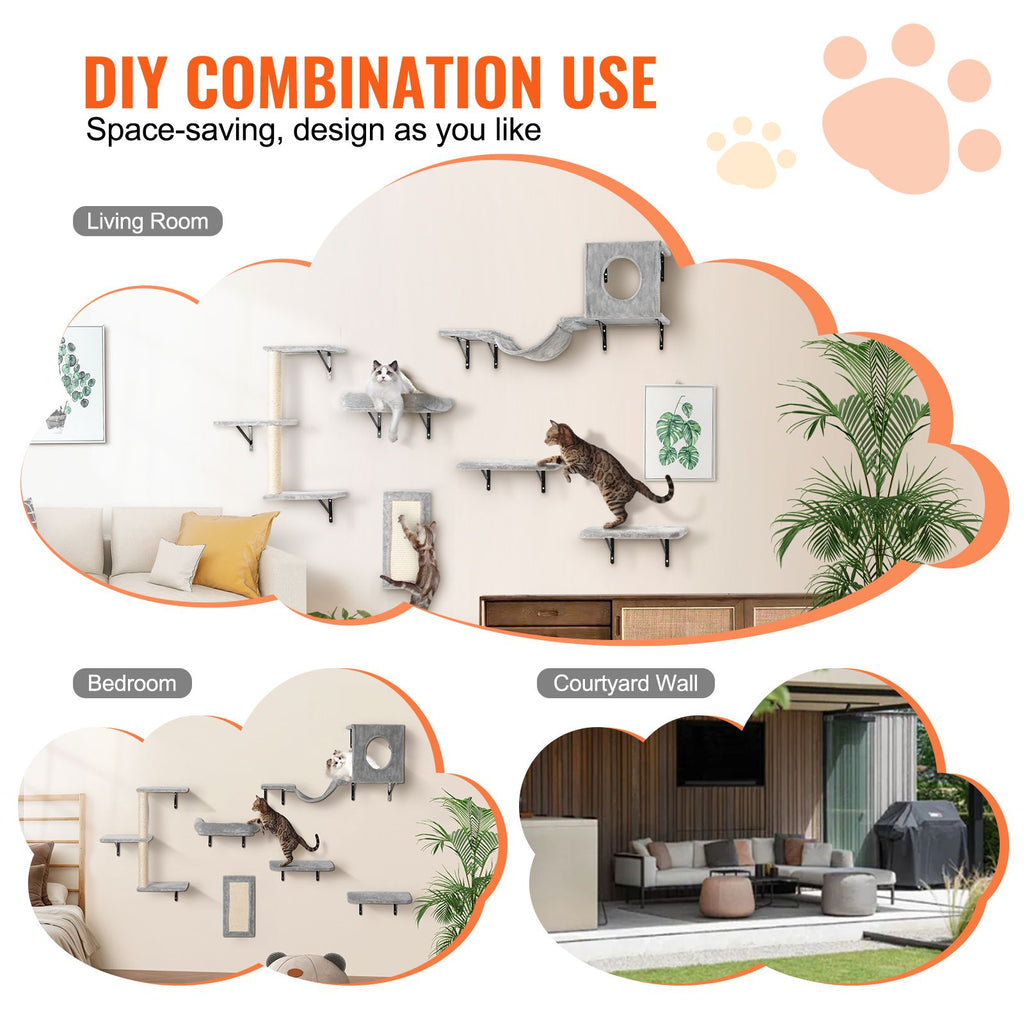 Give Your Cat a Vertical Playground with This 6-Piece Wall Shelf Set