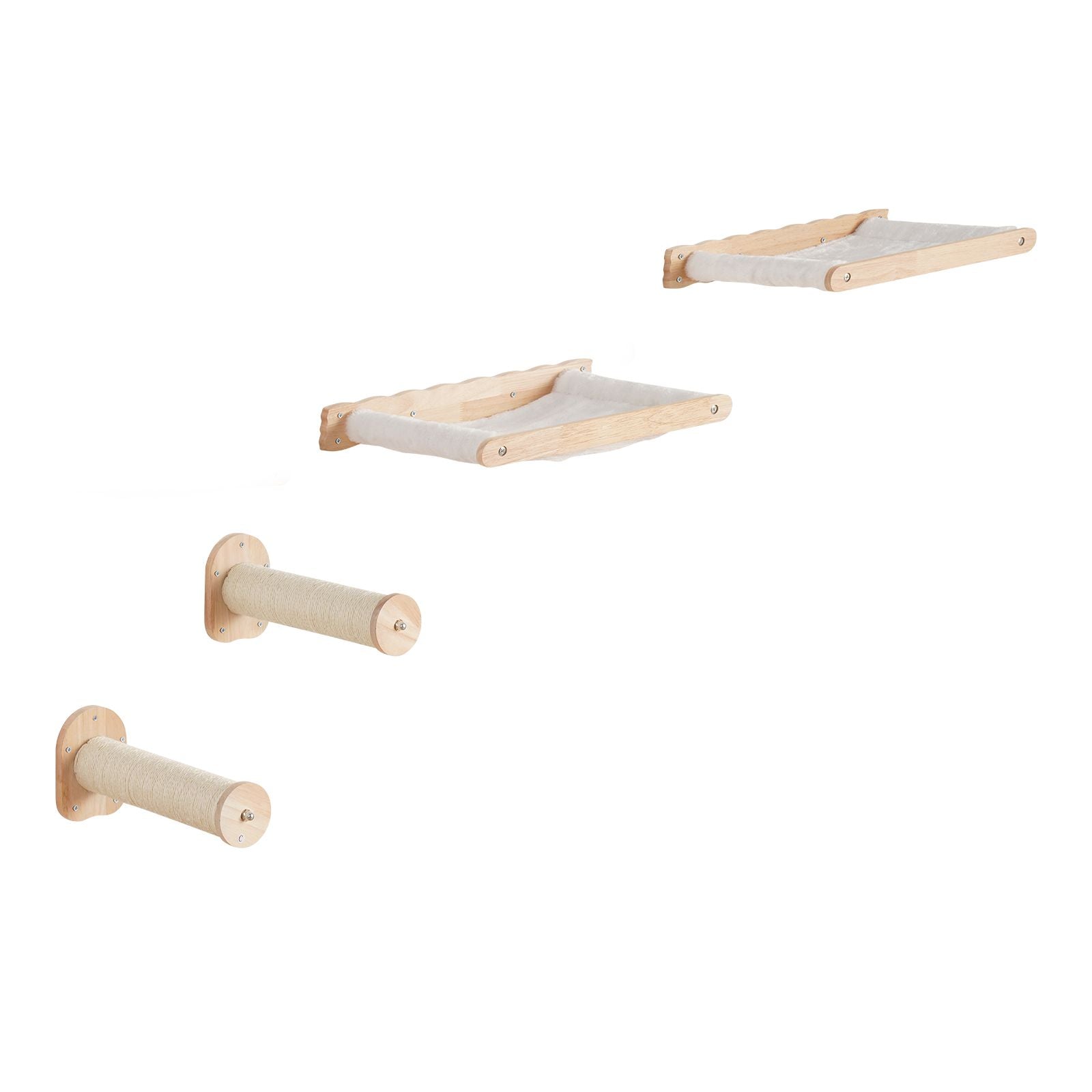 Wall Mounted Cat Shelves, Cat Wall Shelves and Perches with Jumping Posts & Hammocks, Cat Furniture Set up to 40 lbs, Removable & Washable Coral Fleece for Sleeping, Playing, Climbing, Set of 4