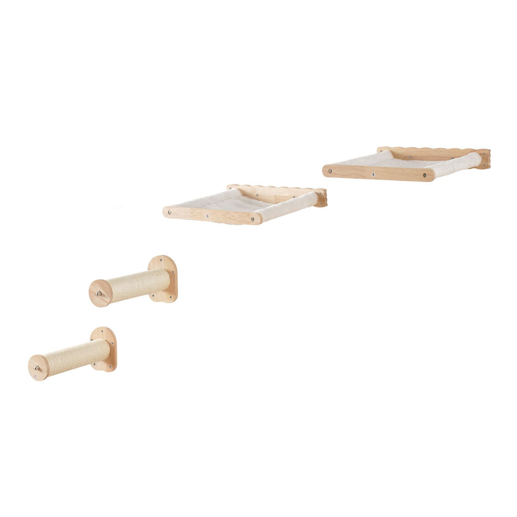 Wall Mounted Cat Shelves, Cat Wall Shelves and Perches with Jumping Posts & Hammocks, Cat Furniture Set up to 40 lbs, Removable & Washable Coral Fleece for Sleeping, Playing, Climbing, Set of 4