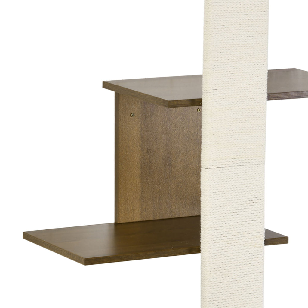 Wall-Mounted Cat Tree, 4-Layer Cat Wall Shelves Furniture with Scratching Board, Kitten Activity Center with Cushions, Natural
