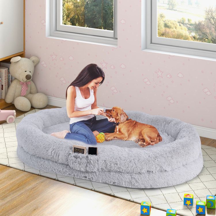 Human-Sized Dog Bed with Orthopedic Foam, Blanket & Pillow