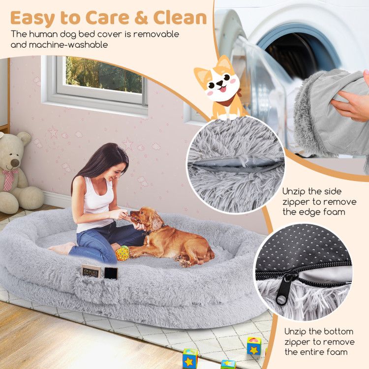 Human-Sized Dog Bed with Orthopedic Foam, Blanket & Pillow