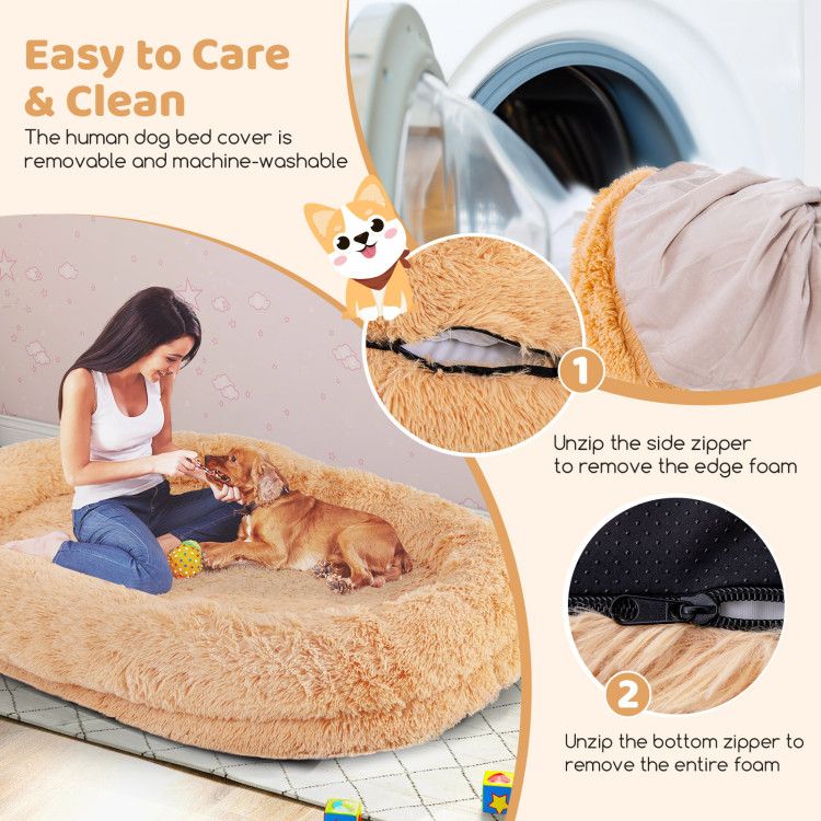 Human-Sized Dog Bed with Orthopedic Foam, Blanket & Pillow
