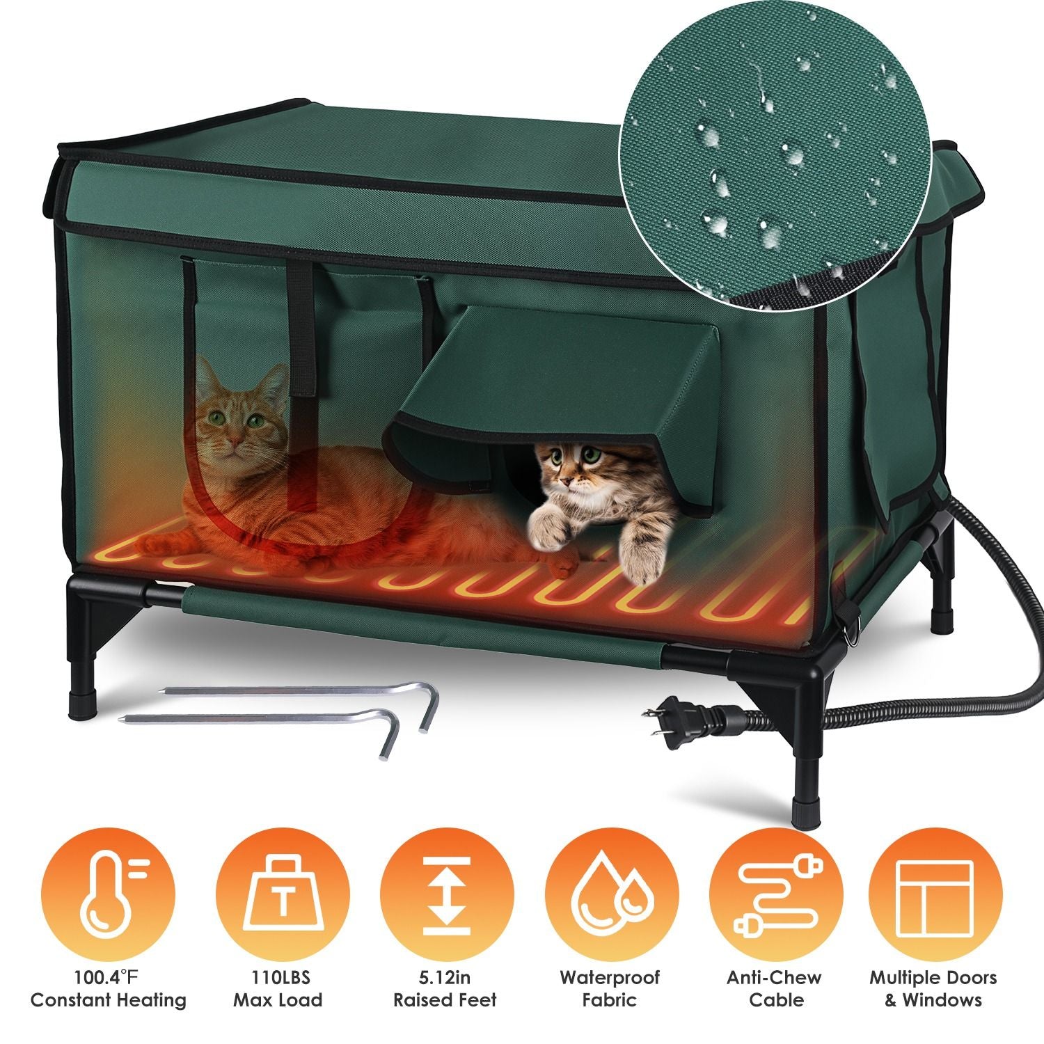 water-ready Heated Cat House Outdoor Weatherproof Insulated Kitty Shelter Feral Cat Heating Bed with