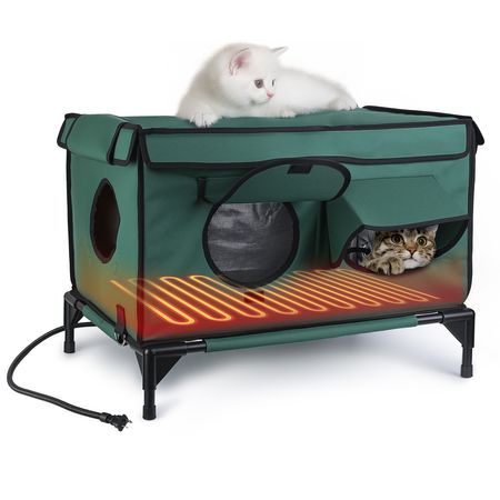 Heated water-ready Cat House with Built-in Warming Pad for Year-Round Comfort