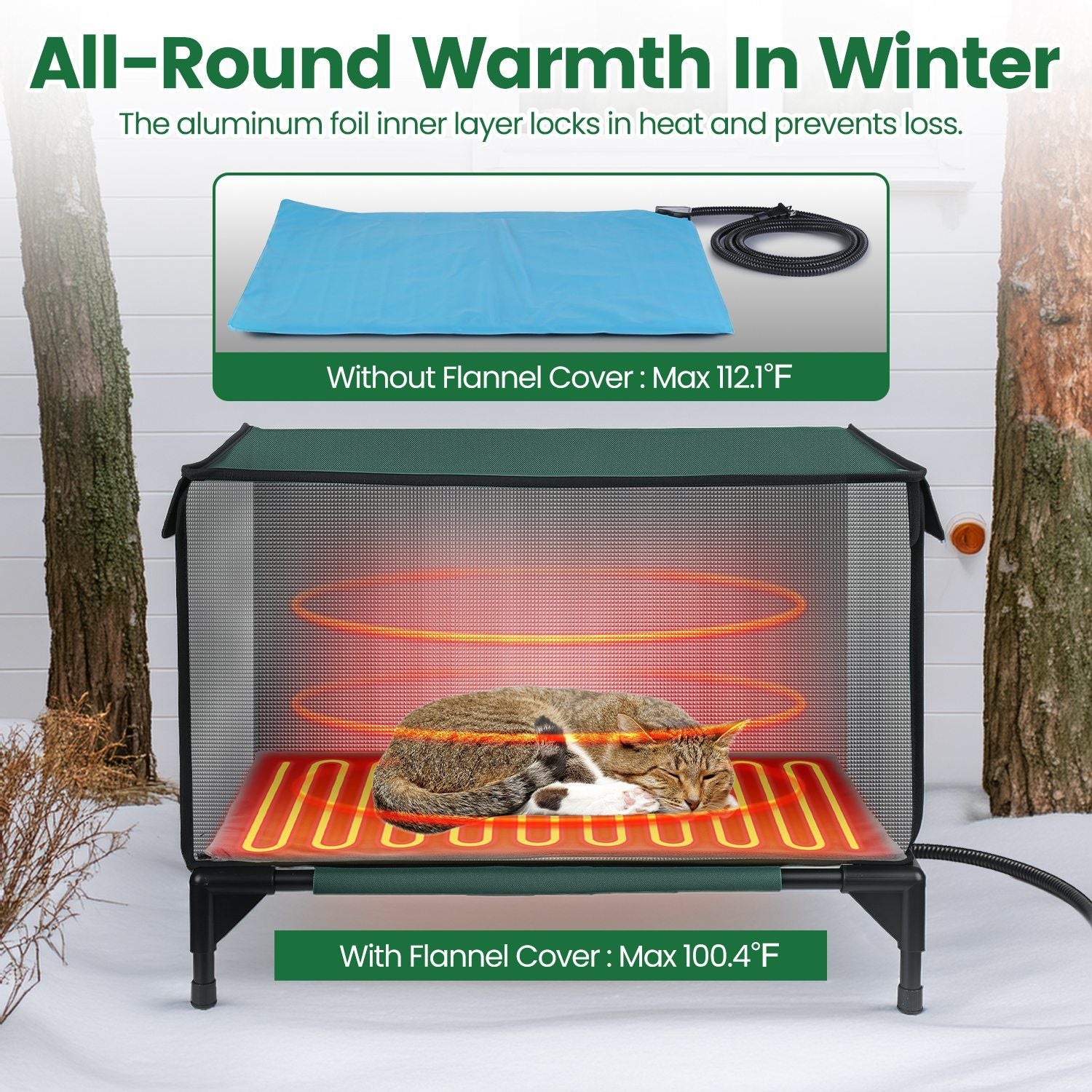 water-ready Heated Cat House Outdoor Weatherproof Insulated Kitty Shelter Feral Cat Heating Bed with