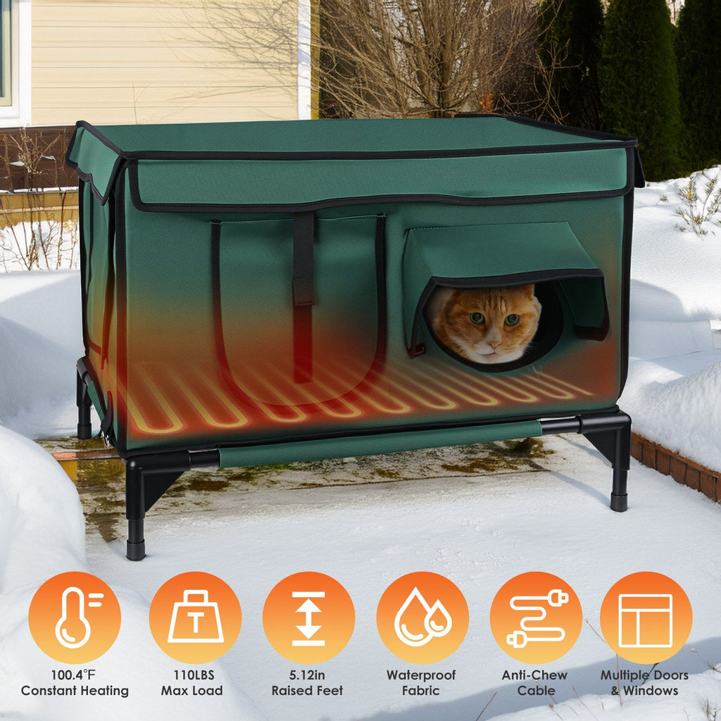 water-ready Heated Cat House Outdoor Weatherproof Insulated Kitty Shelter Feral Cat Heating Bed with