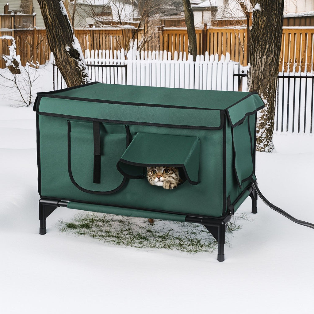 Heated water-ready Cat House with Built-in Warming Pad for Year-Round Comfort