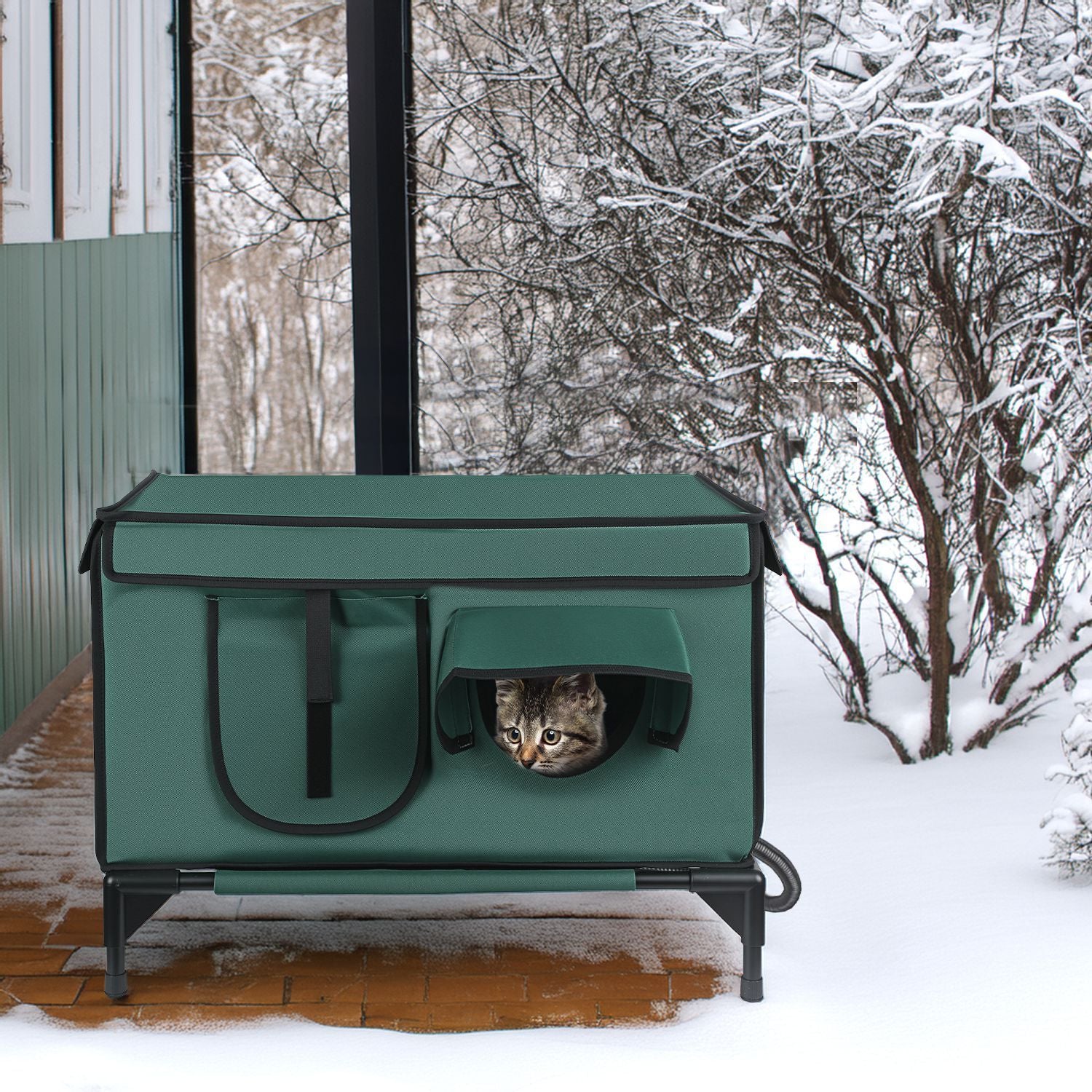 water-ready Heated Cat House Outdoor Weatherproof Insulated Kitty Shelter Feral Cat Heating Bed with
