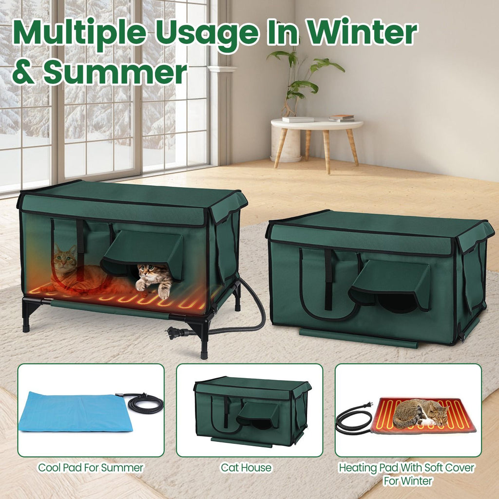 water-ready Heated Cat House Outdoor Weatherproof Insulated Kitty Shelter Feral Cat Heating Bed with