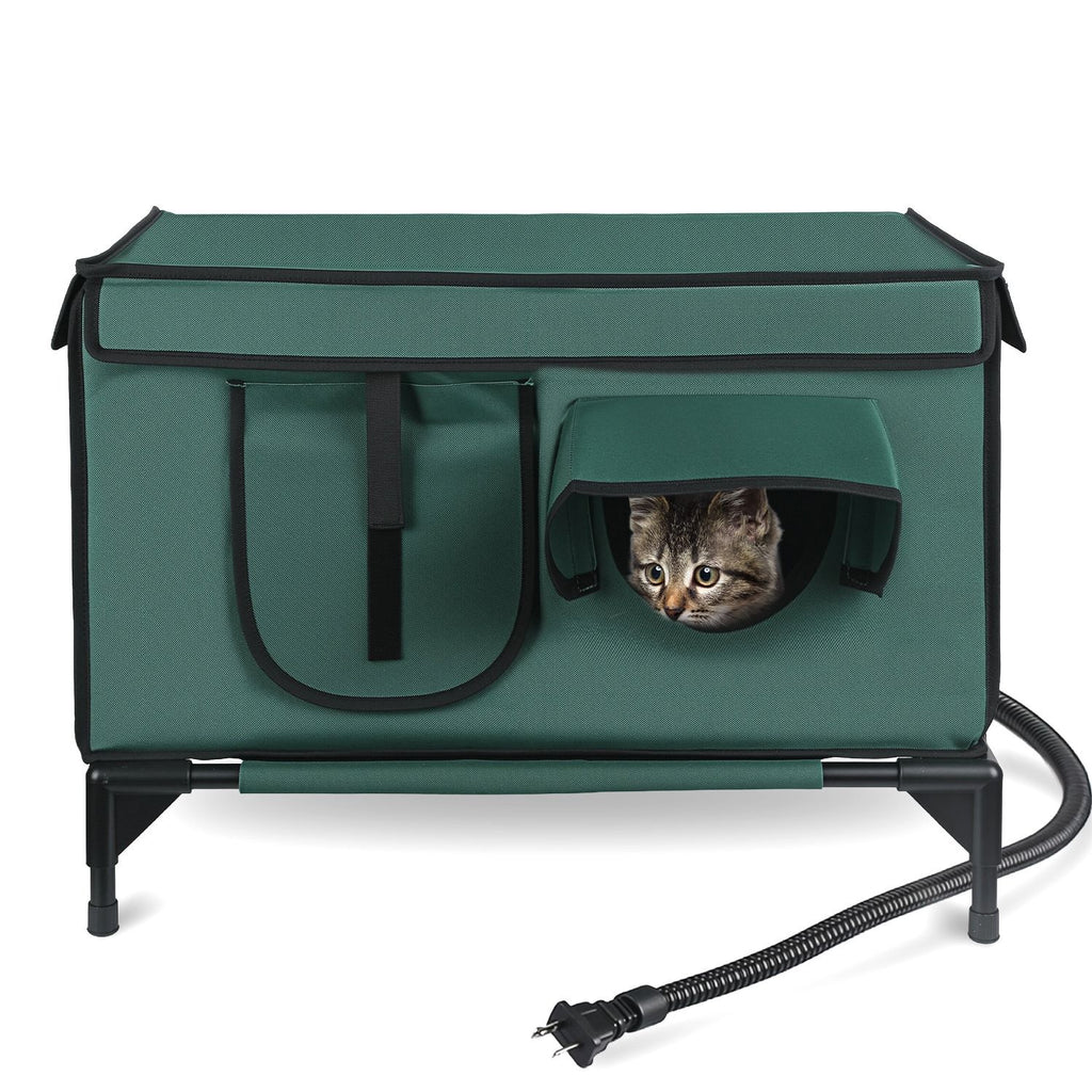Heated water-ready Cat House with Built-in Warming Pad for Year-Round Comfort