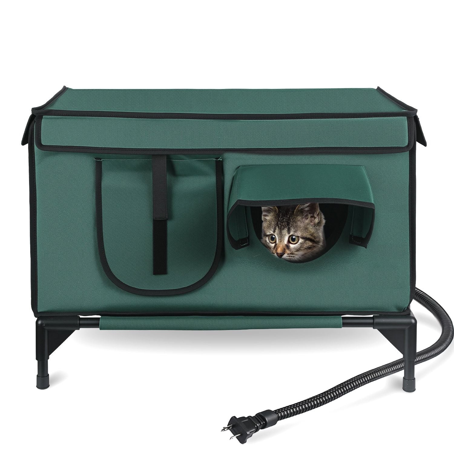 Heated water-ready Cat House with Built-in Warming Pad for Year-Round Comfort