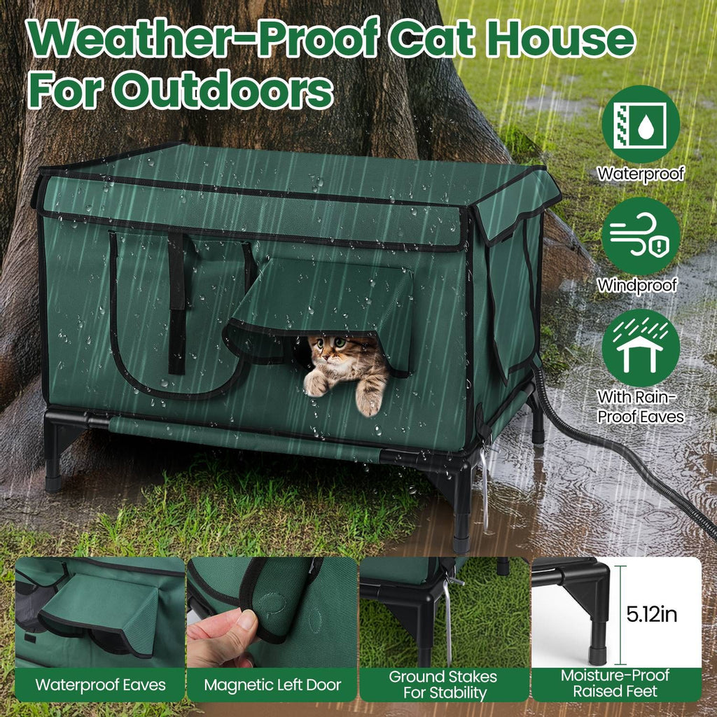 water-ready Heated Cat House Outdoor Weatherproof Insulated Kitty Shelter Feral Cat Heating Bed with