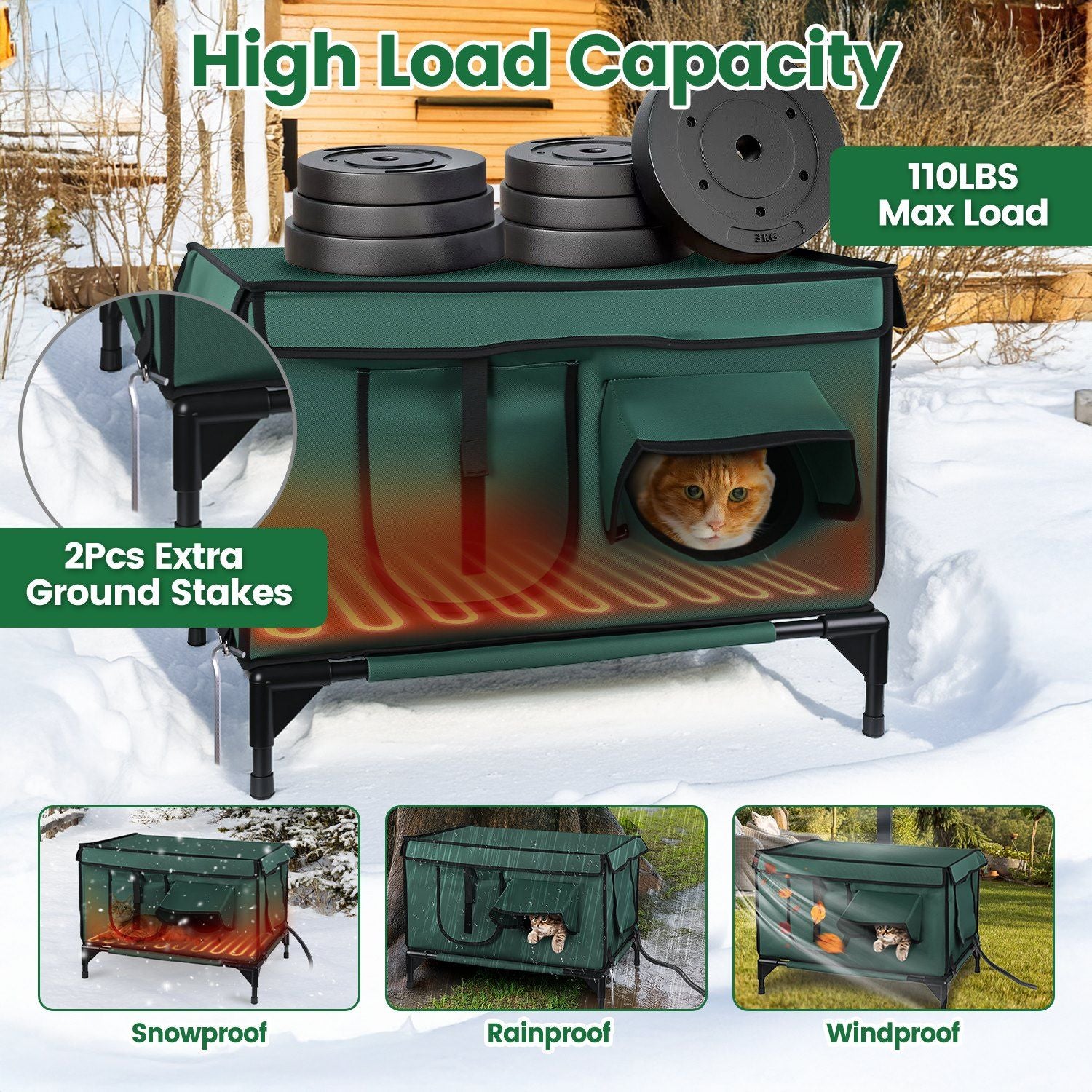 Heated water-ready Cat House with Built-in Warming Pad for Year-Round Comfort