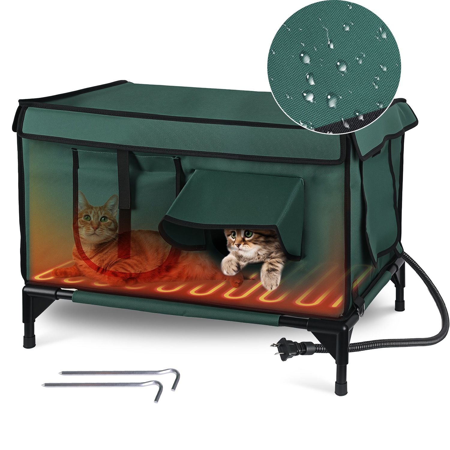 water-ready Heated Cat House Outdoor Weatherproof Insulated Kitty Shelter Feral Cat Heating Bed with