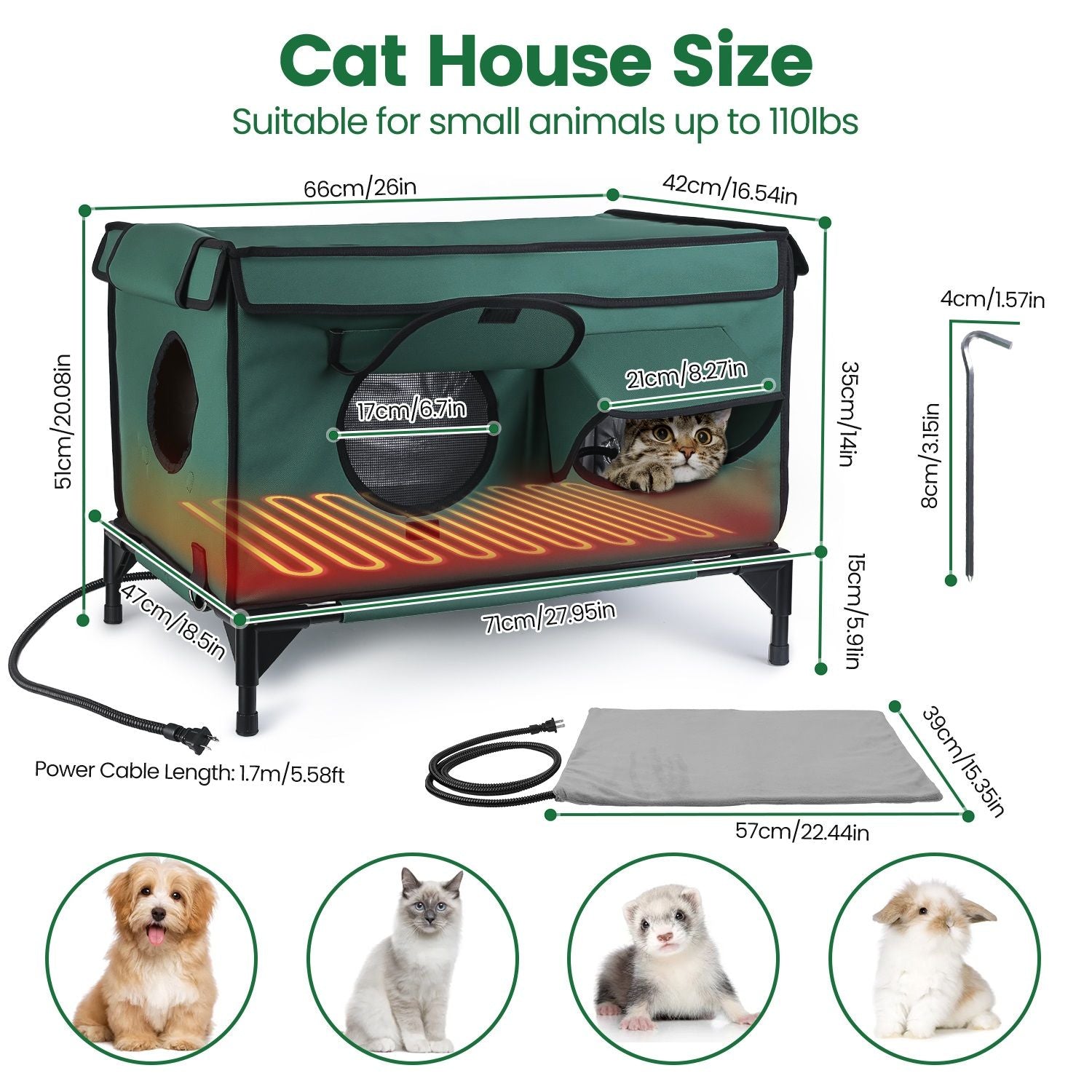 Heated water-ready Cat House with Built-in Warming Pad for Year-Round Comfort