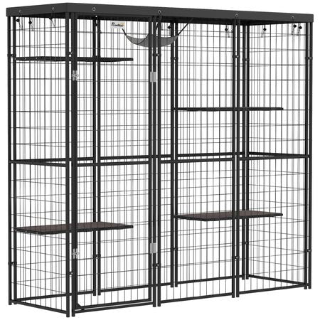 Spacious Outdoor Catio with water-ready Cover & Hammock for 1-3 Cats