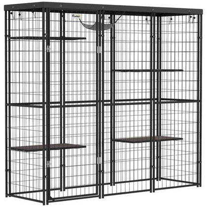 Spacious Outdoor Catio with water-ready Cover & Hammock for 1-3 Cats