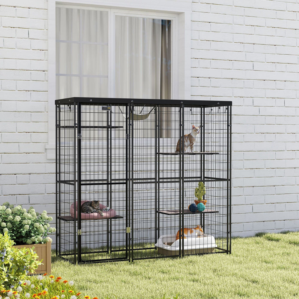 Spacious Outdoor Catio with water-ready Cover & Hammock for 1-3 Cats