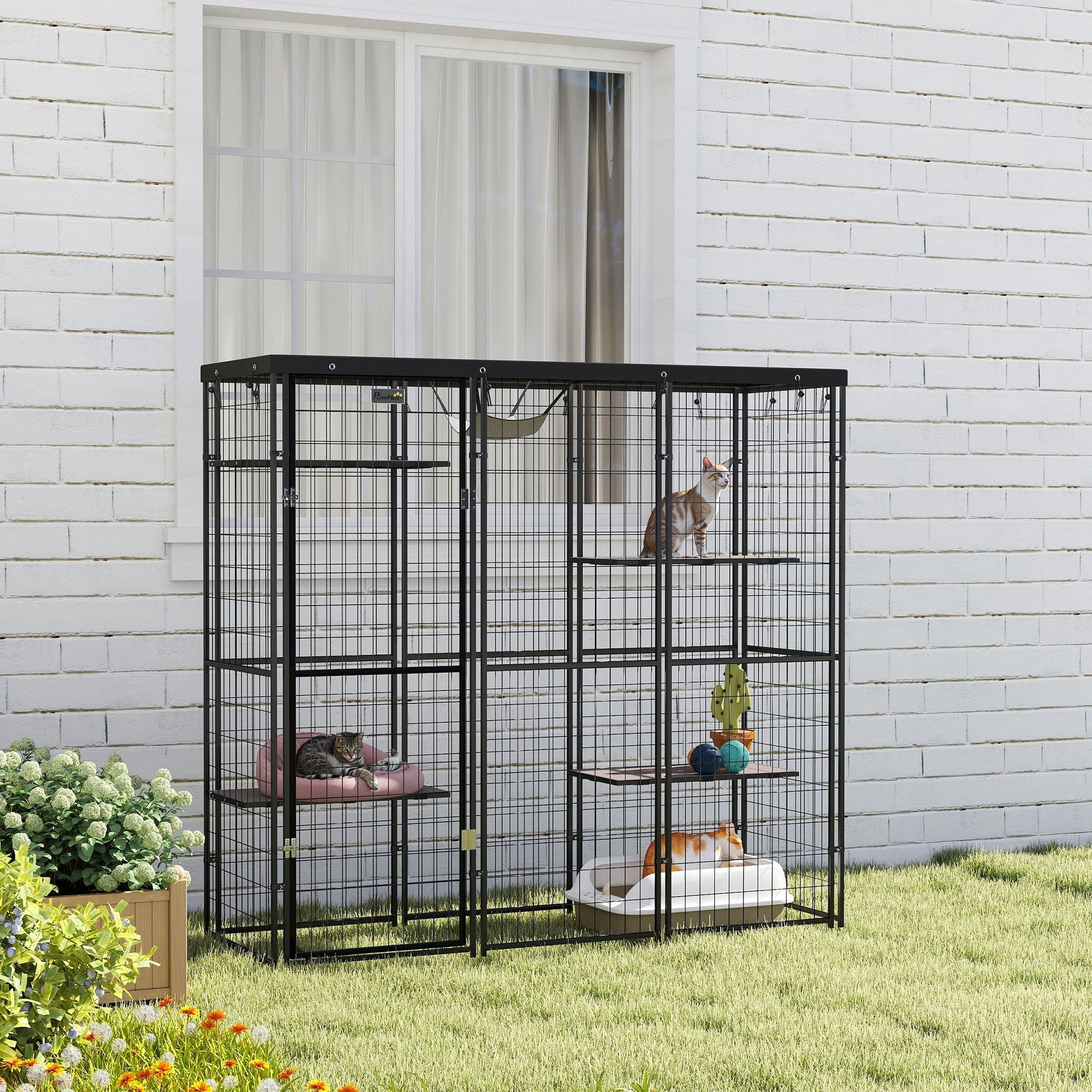 Spacious Outdoor Catio with water-ready Cover & Hammock for 1-3 Cats