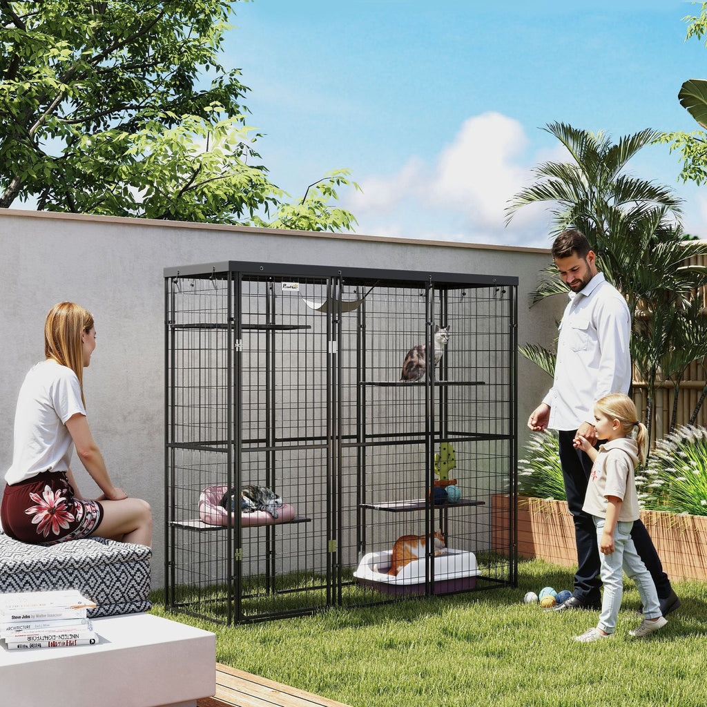 Spacious Outdoor Catio with water-ready Cover & Hammock for 1-3 Cats