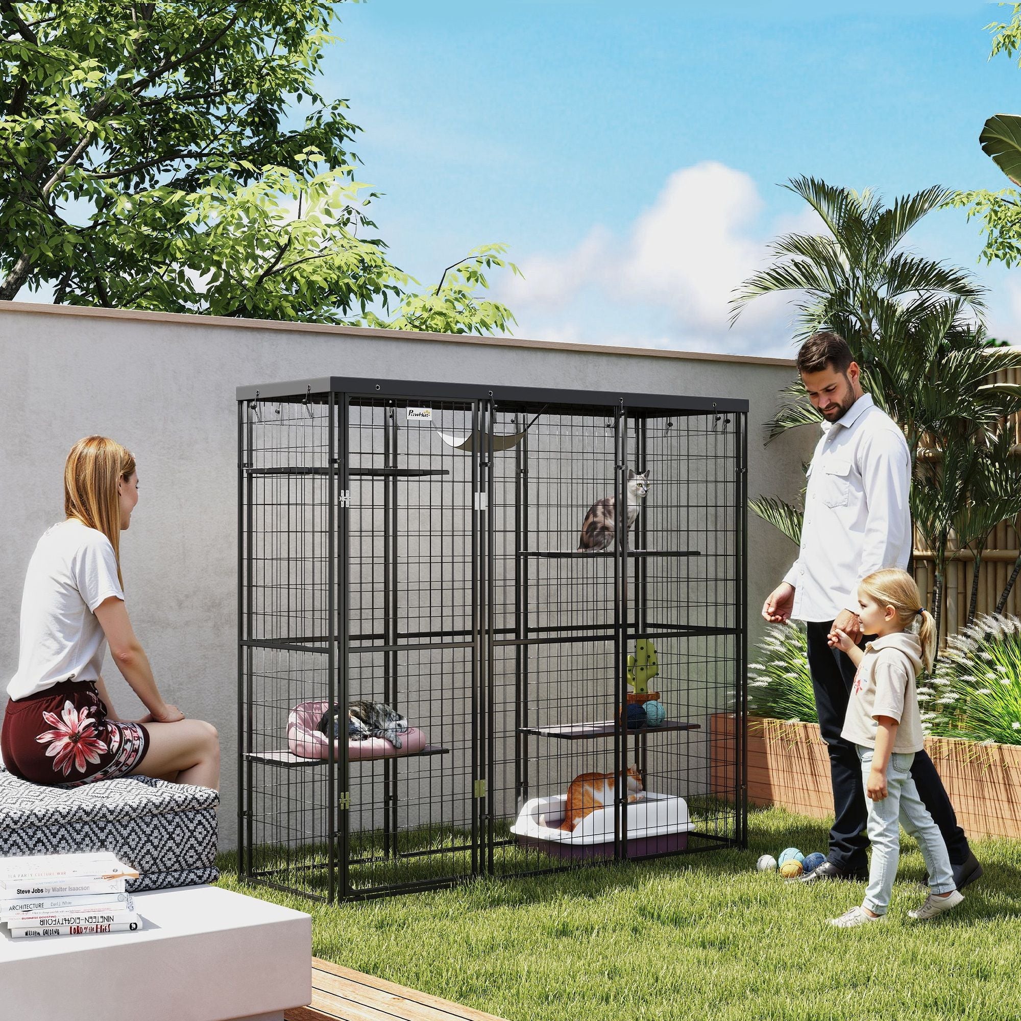 Spacious Outdoor Catio with water-ready Cover & Hammock for 1-3 Cats