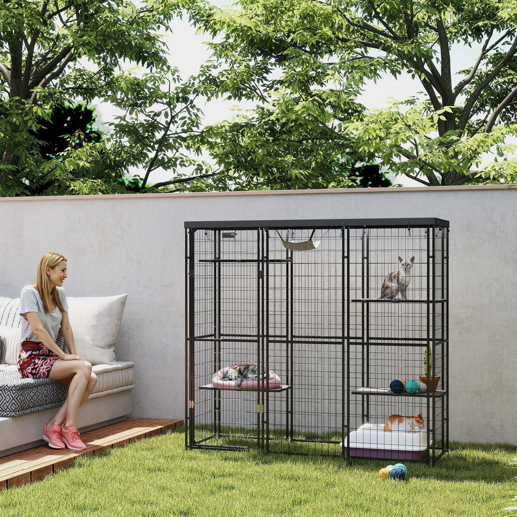 Spacious Outdoor Catio with water-ready Cover & Hammock for 1-3 Cats
