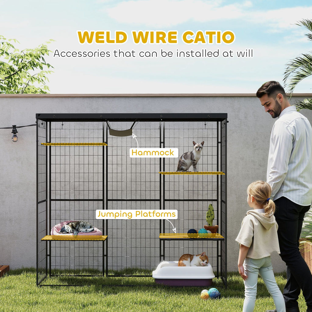 Spacious Outdoor Catio with water-ready Cover & Hammock for 1-3 Cats