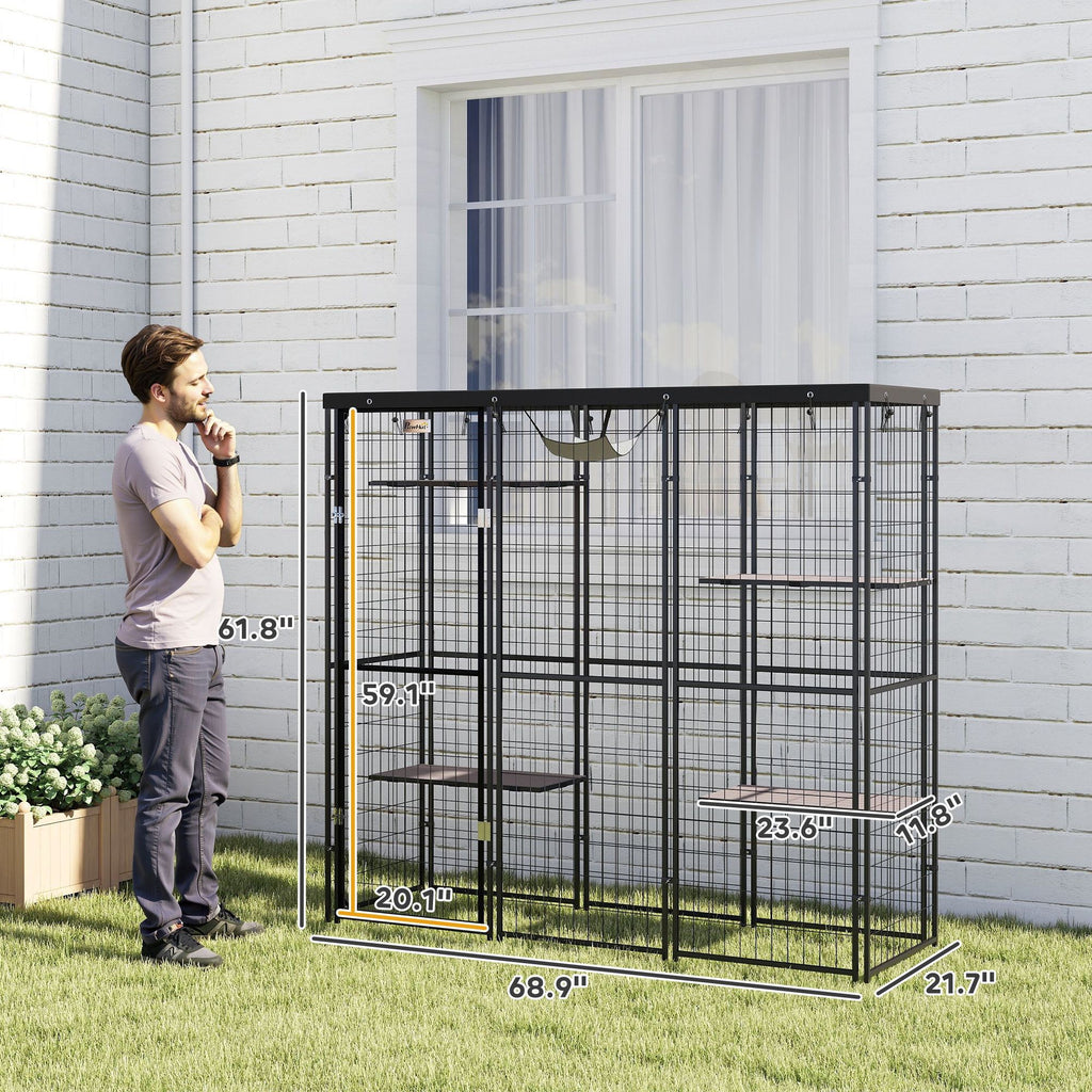 Spacious Outdoor Catio with water-ready Cover & Hammock for 1-3 Cats