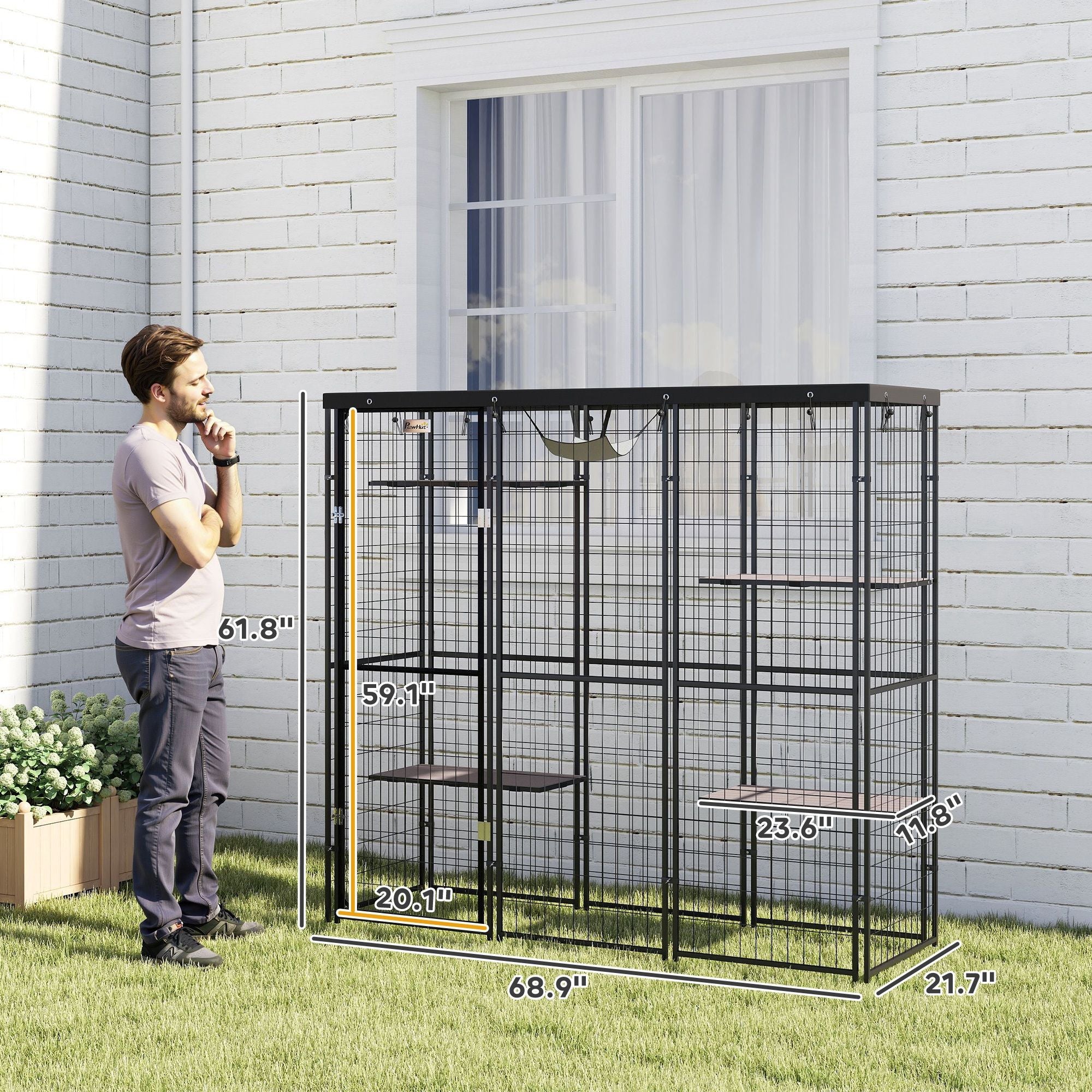 Spacious Outdoor Catio with water-ready Cover & Hammock for 1-3 Cats