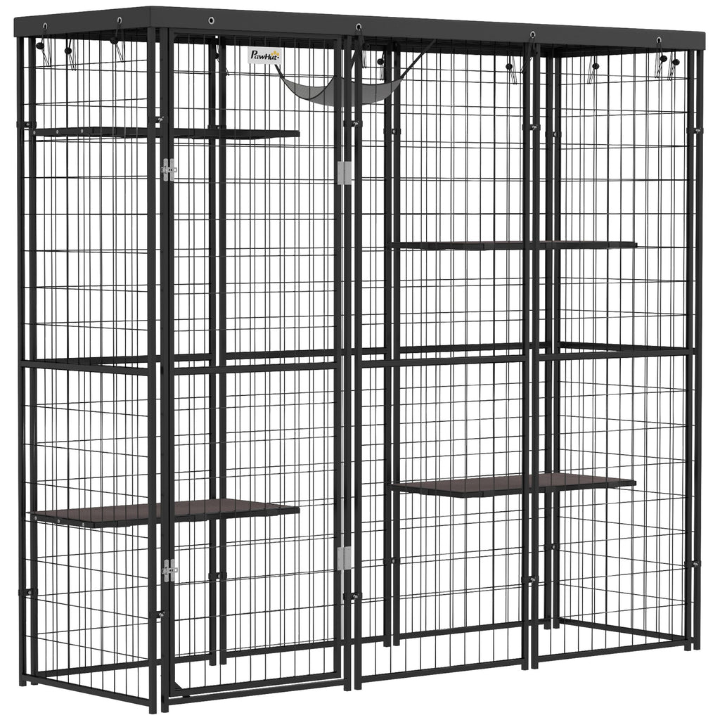 Spacious Outdoor Catio with water-ready Cover & Hammock for 1-3 Cats