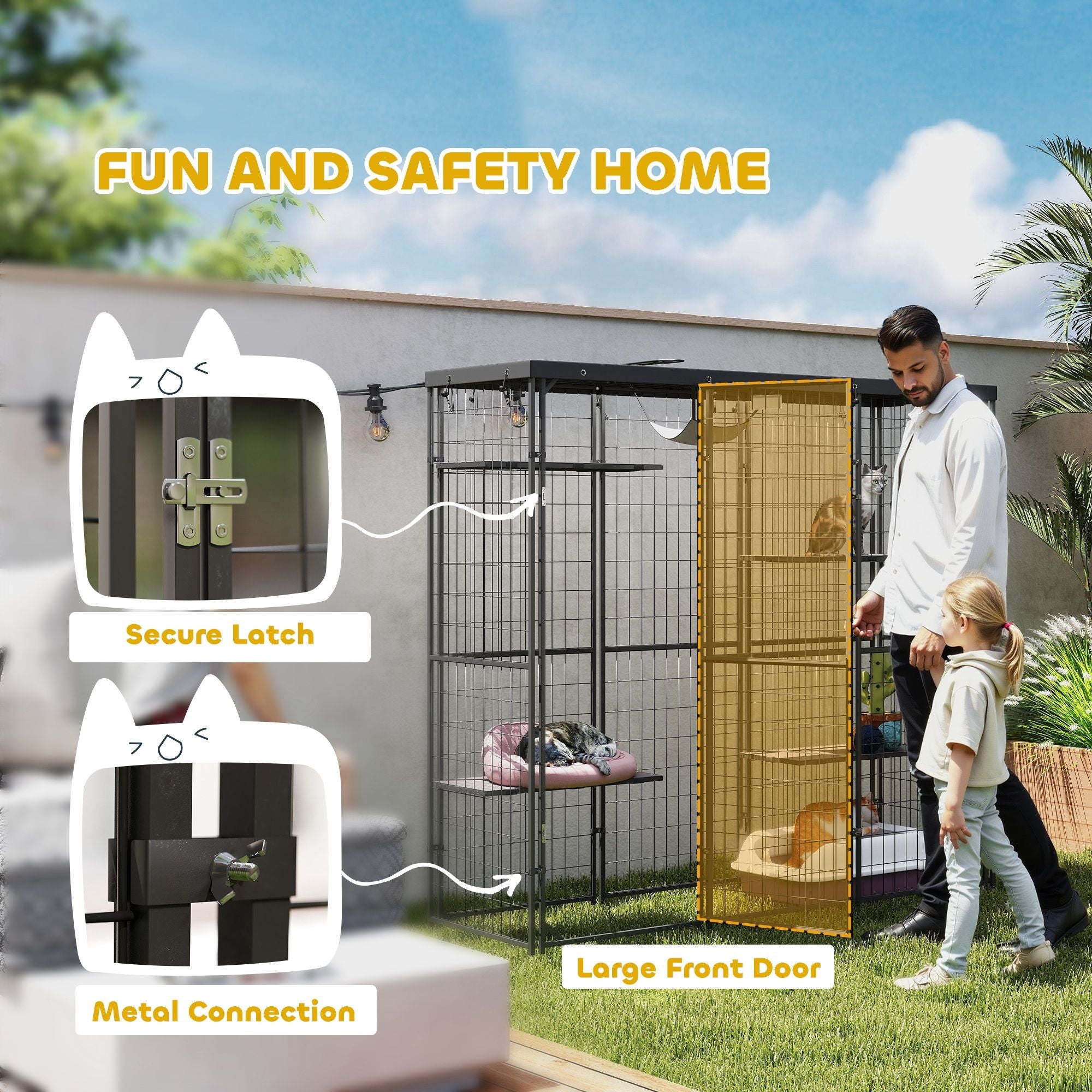 Spacious Outdoor Catio with water-ready Cover & Hammock for 1-3 Cats