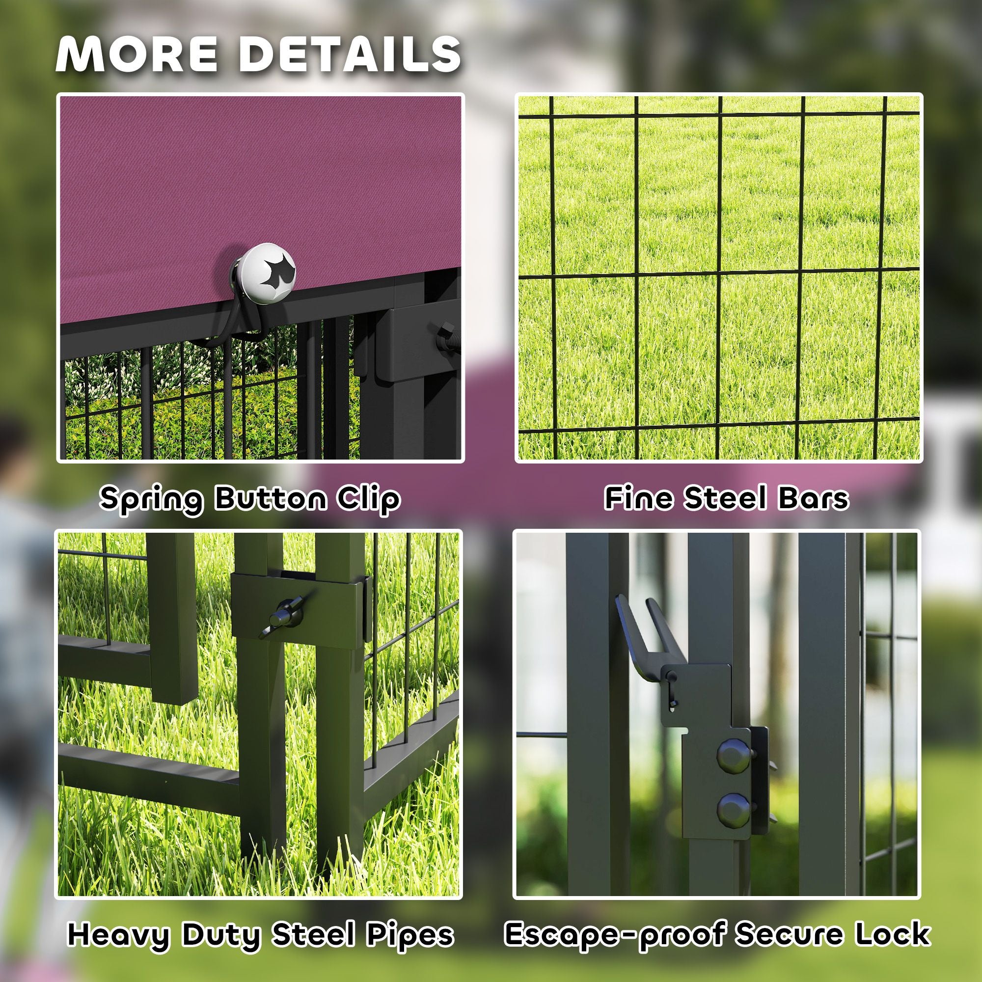 Welded Wire Outdoor Dog Kennel with 360° Rotating & 4 Levels Adjustable Bowls, water-ready Cover, 7.9