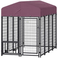 Welded Wire Outdoor Dog Kennel with 360° Rotating & 4 Levels Adjustable Bowls, water-ready Cover, 7.9