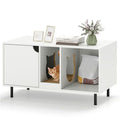 White Cat Litter Box Enclosure with Double-Room Design and Scratching Board