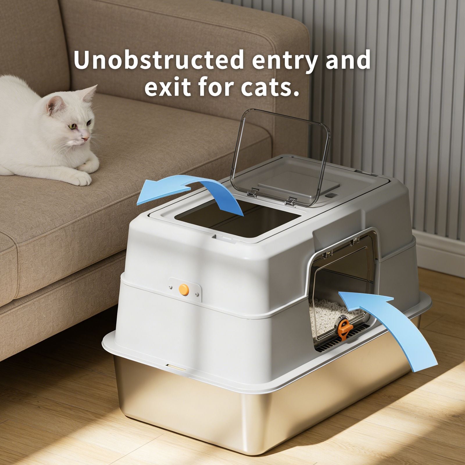 everyday Enclosed Cat Litter Box with Stainless structured Base and High Sides