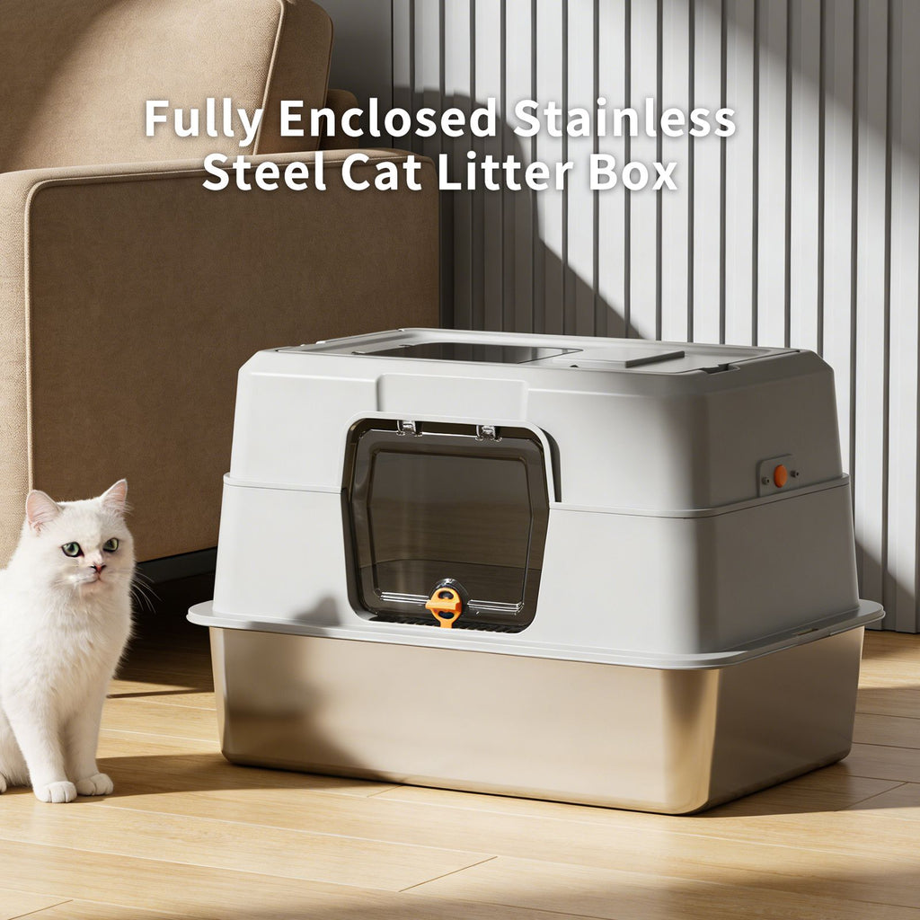 everyday Enclosed Cat Litter Box with Stainless structured Base and High Sides