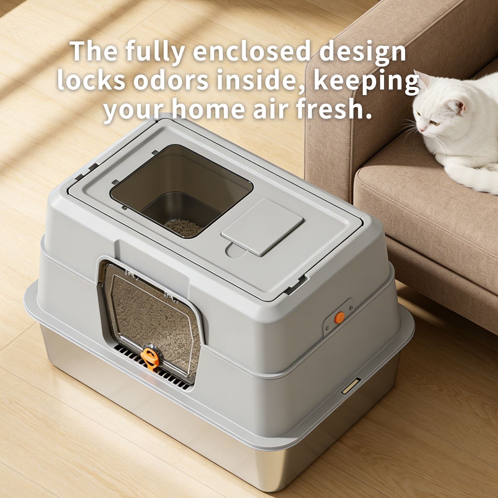 everyday Enclosed Cat Litter Box with Stainless structured Base and High Sides