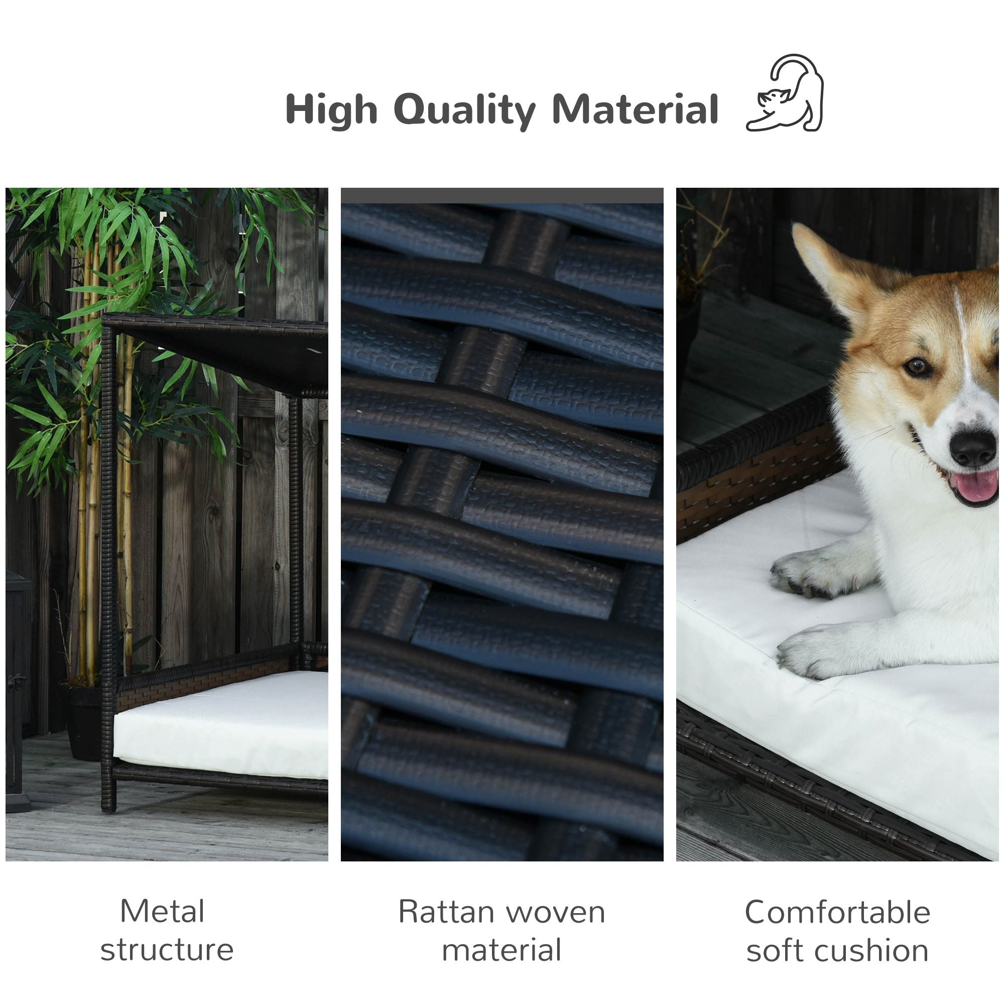 Wicker Dog House with Cushion – Modern Rattan Pet Sofa for Indoor & Outdoor