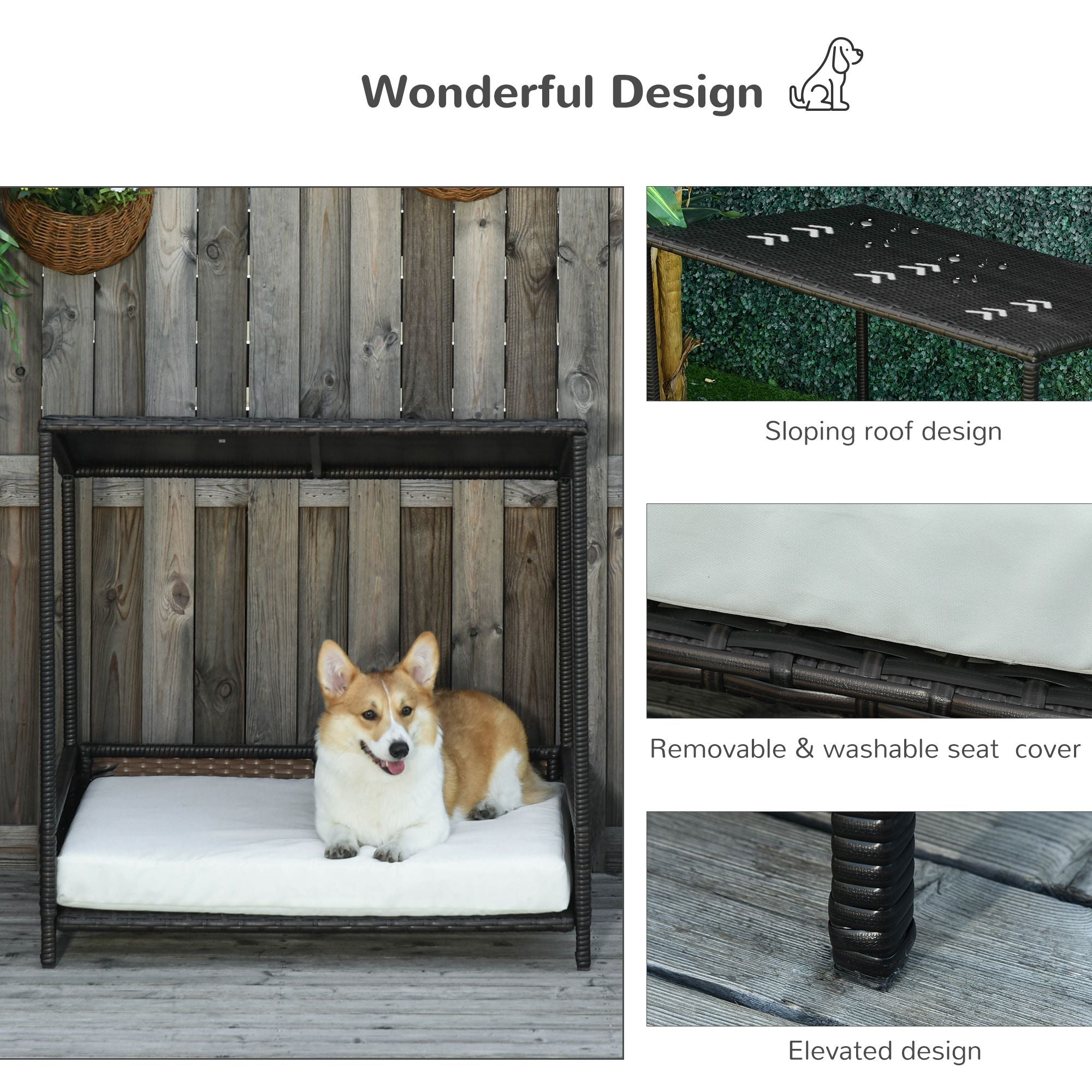 Wicker Dog House with Cushion – Modern Rattan Pet Sofa for Indoor & Outdoor