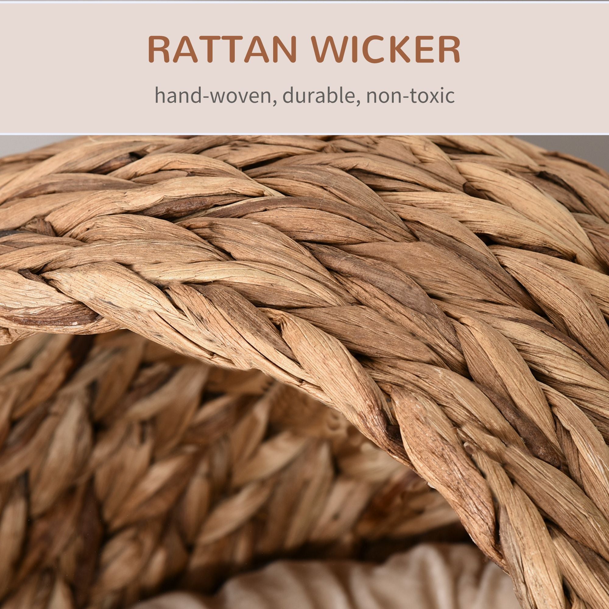 Wicker Elevated Cat Bed with Rotating Egg Design and Soft Cushion