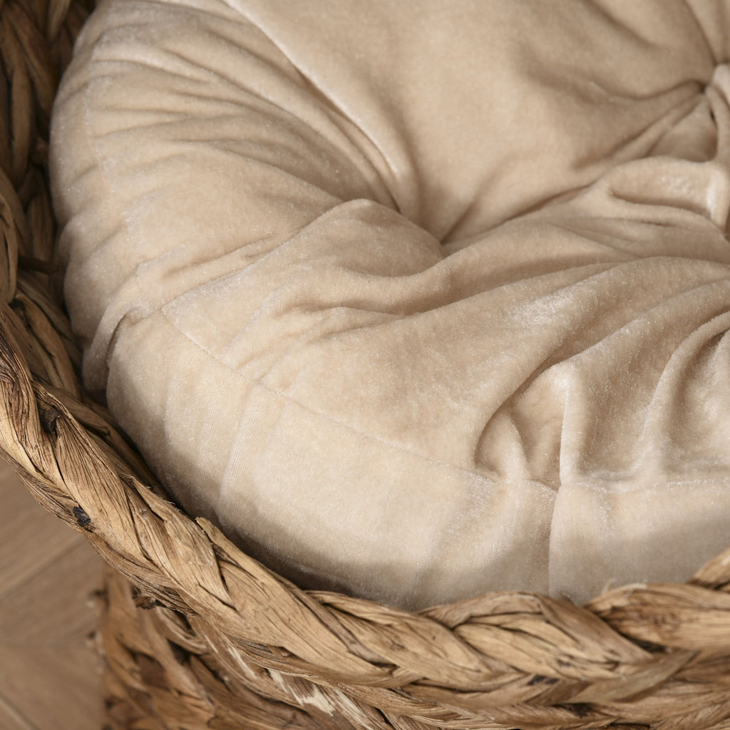 Wicker Elevated Cat Bed with Rotating Egg Design and Soft Cushion