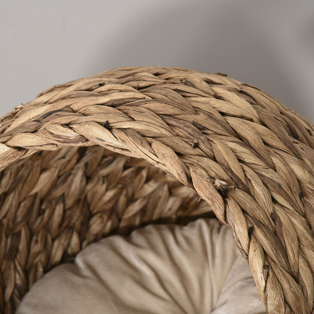 Wicker Elevated Cat Bed with Rotating Egg Design and Soft Cushion