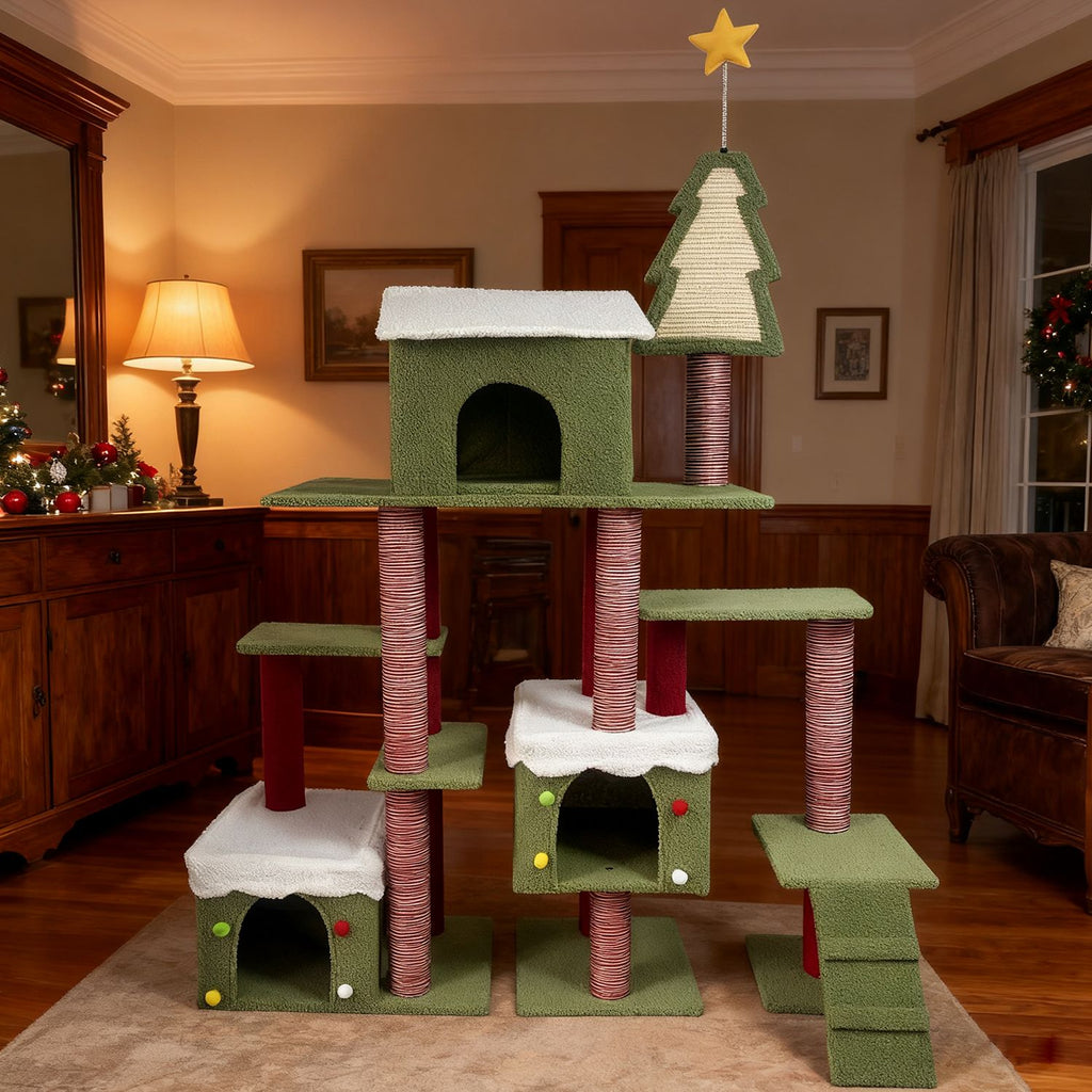 Festive Christmas Cat Tree with Multi-Level Fun